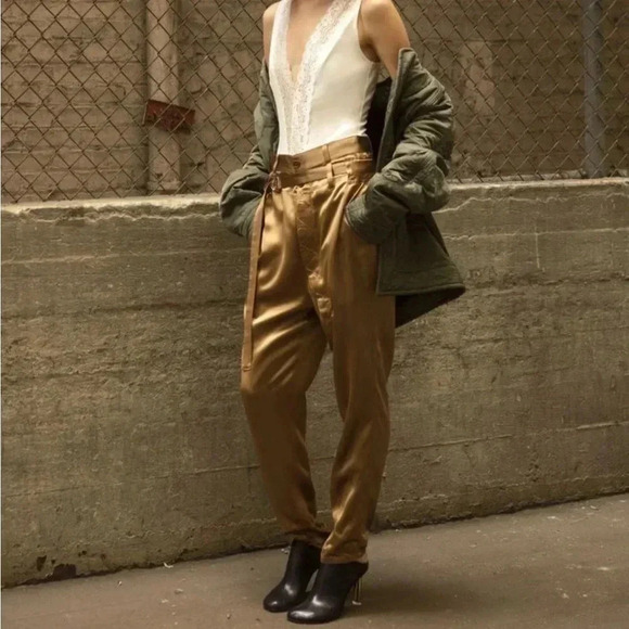 ROBERT Rodriguez gold belted tapered pants - Picture 2 of 3